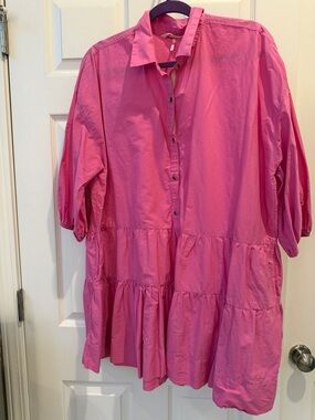 Free People Pink Tiered Button-Front Dress